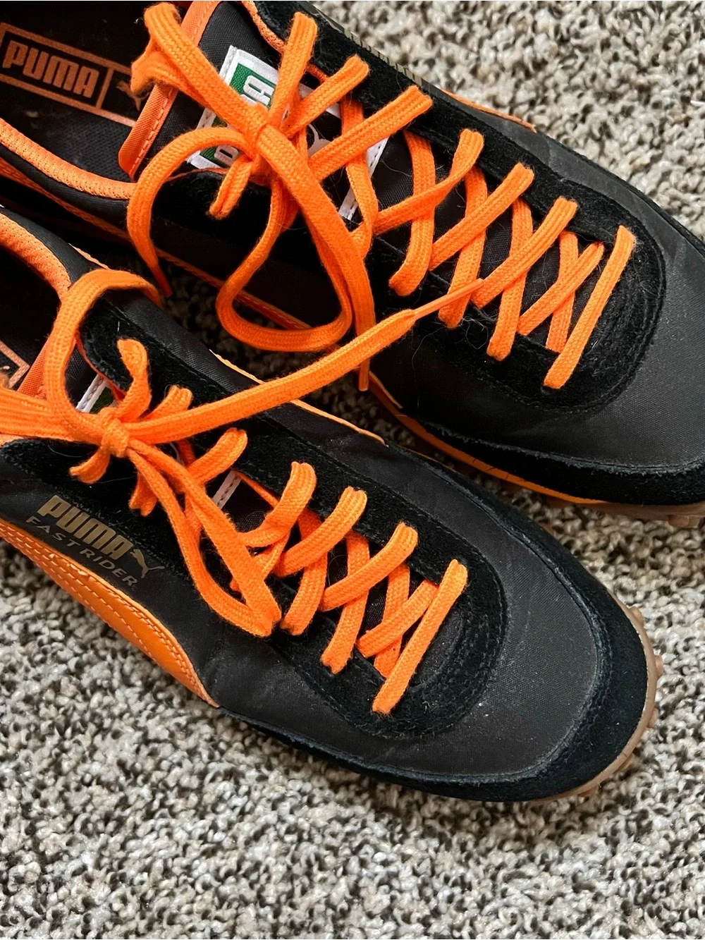 Puma Black and Bright Orange Fast Rider sneakers size 10.5 men’s